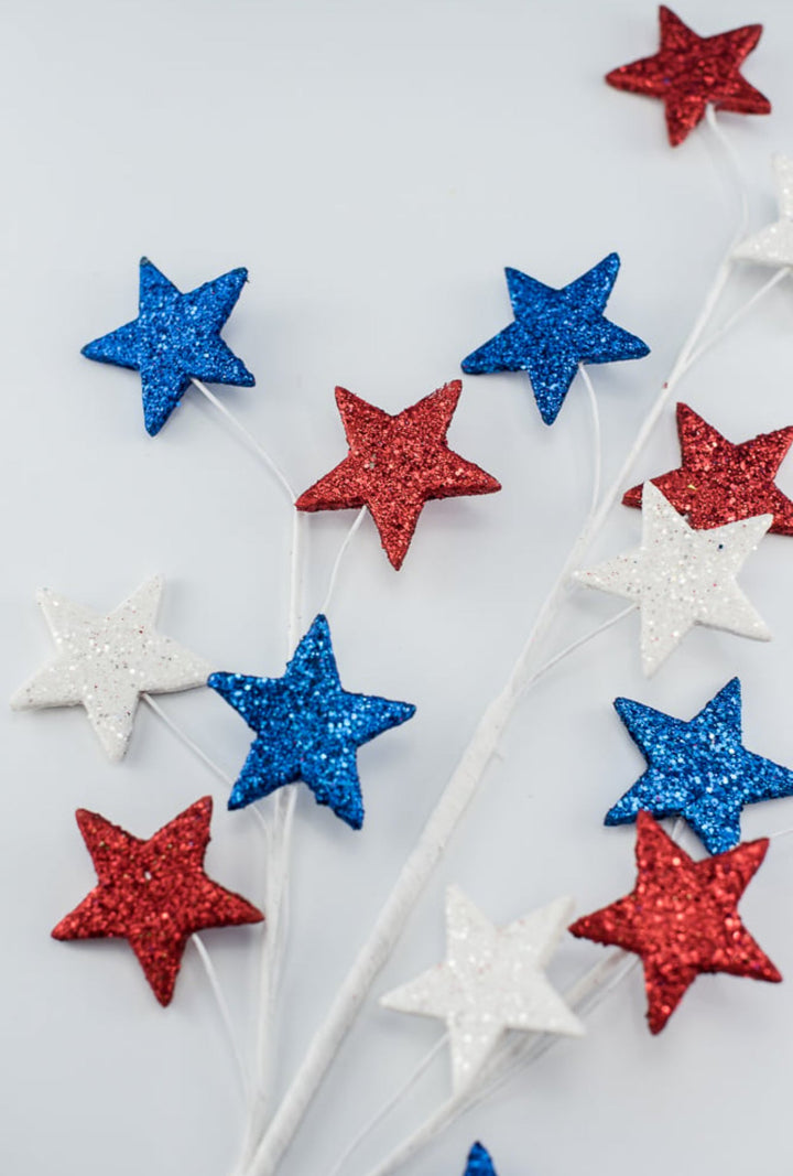 Glittered Americana Star spray - Greenery MarketWreath attachments74140RWB