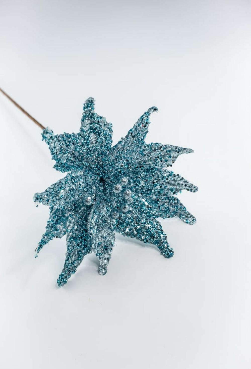 Glittered Poinsettia stem - ice blue - Greenery MarketXS401748