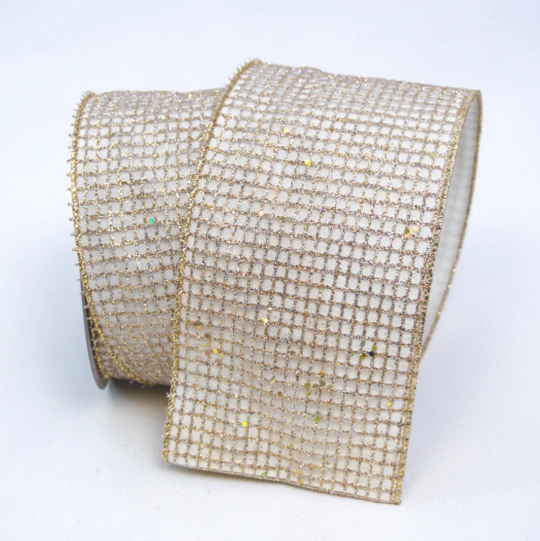 Glitz champagne net with ivory backing 2.5” wired farrisilk ribbon - Greenery MarketRibbons & TrimRD856 - 62