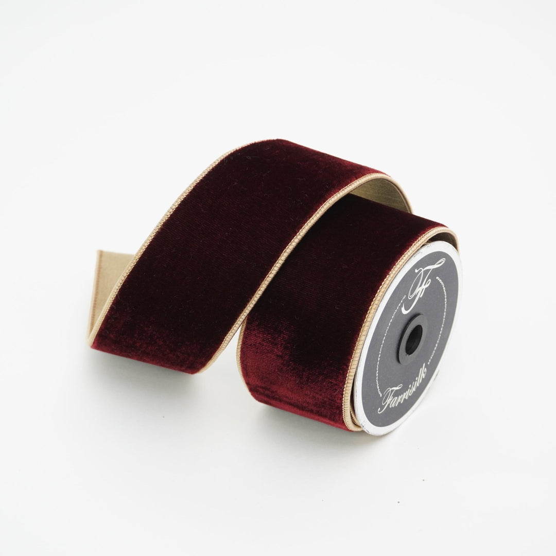 Gold 2 Tone Velvet Burgundy & Farrisilk Wired Ribbon - 2.5" - Greenery MarketRibbons & TrimRK131-08