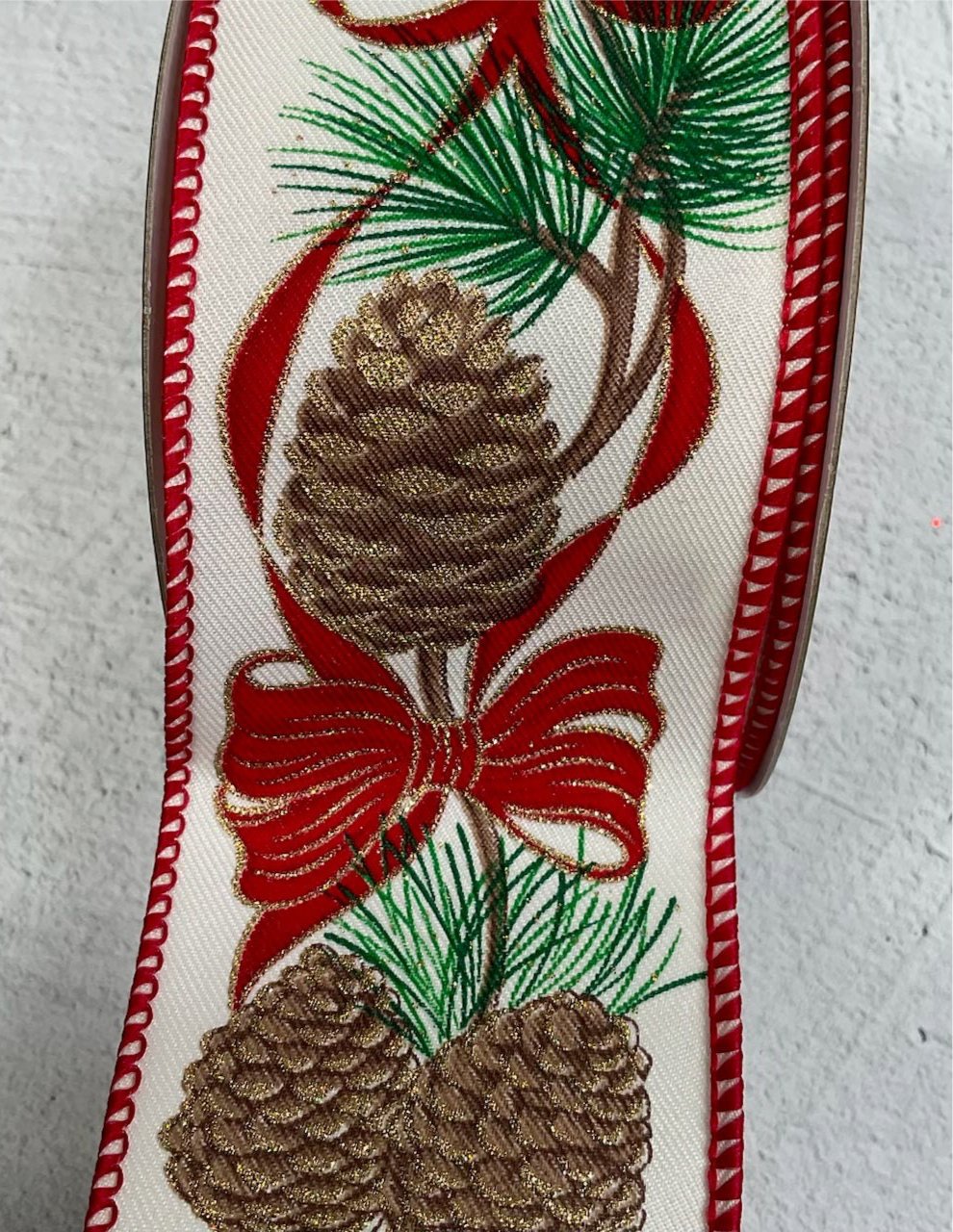 Gold accented Pinecones wired ribbon 2.5” - Greenery MarketRibbons & Trim179370