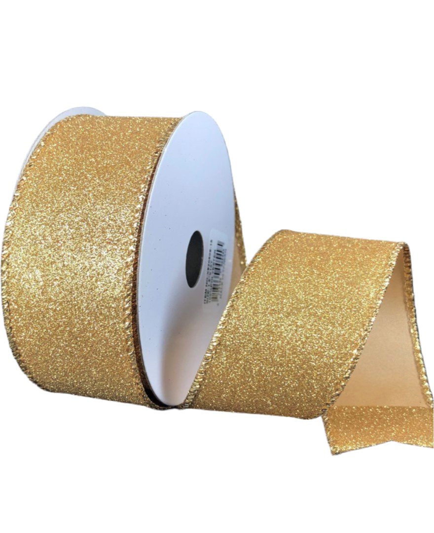 Gold all flat glitter wired ribbon, 1.5" - Greenery MarketWired ribbonX820609 - 15