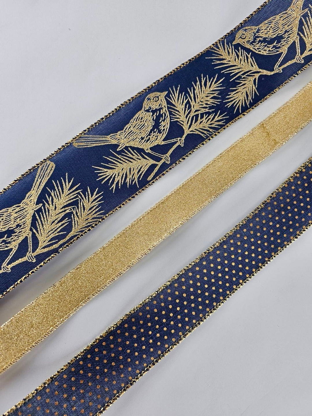 Gold and blue bird bow bundle x 3 - Greenery MarketRibbons & TrimNavybirdx3