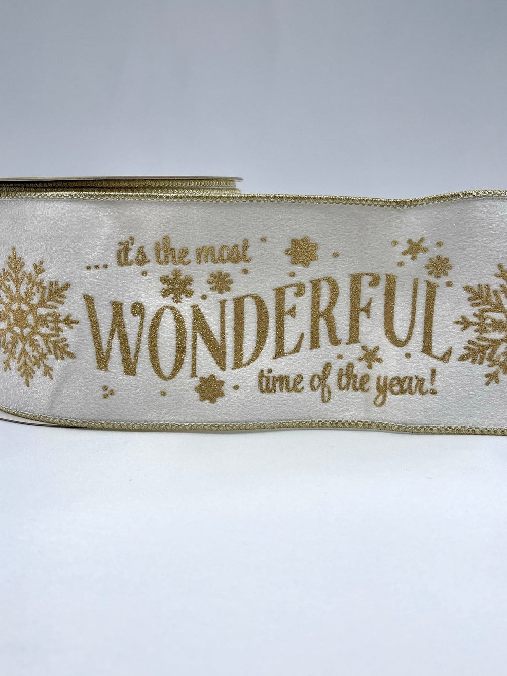 Gold and cream most wonderful time wired ribbon 4” - Greenery MarketRibbons & Trim236655