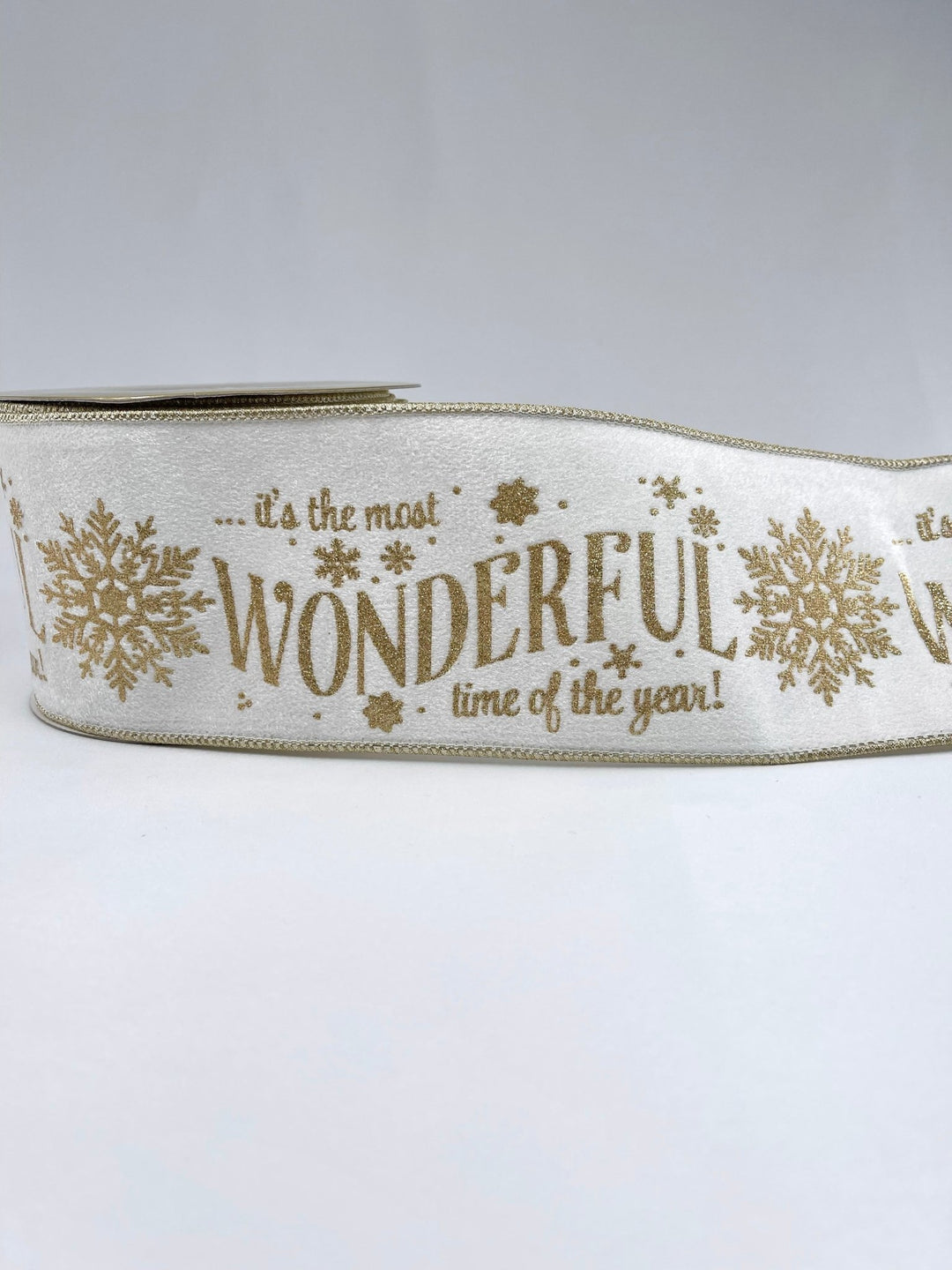 Gold and cream most wonderful time wired ribbon 4” - Greenery MarketRibbons & Trim236655