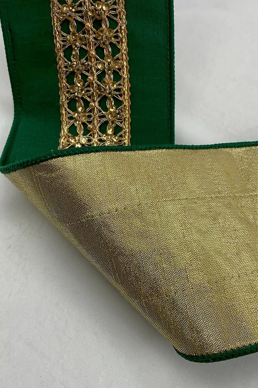 Gold and emerald green velvet 4” Farrisilk wired ribbon - Greenery MarketRibbons & TrimRK410 - 55