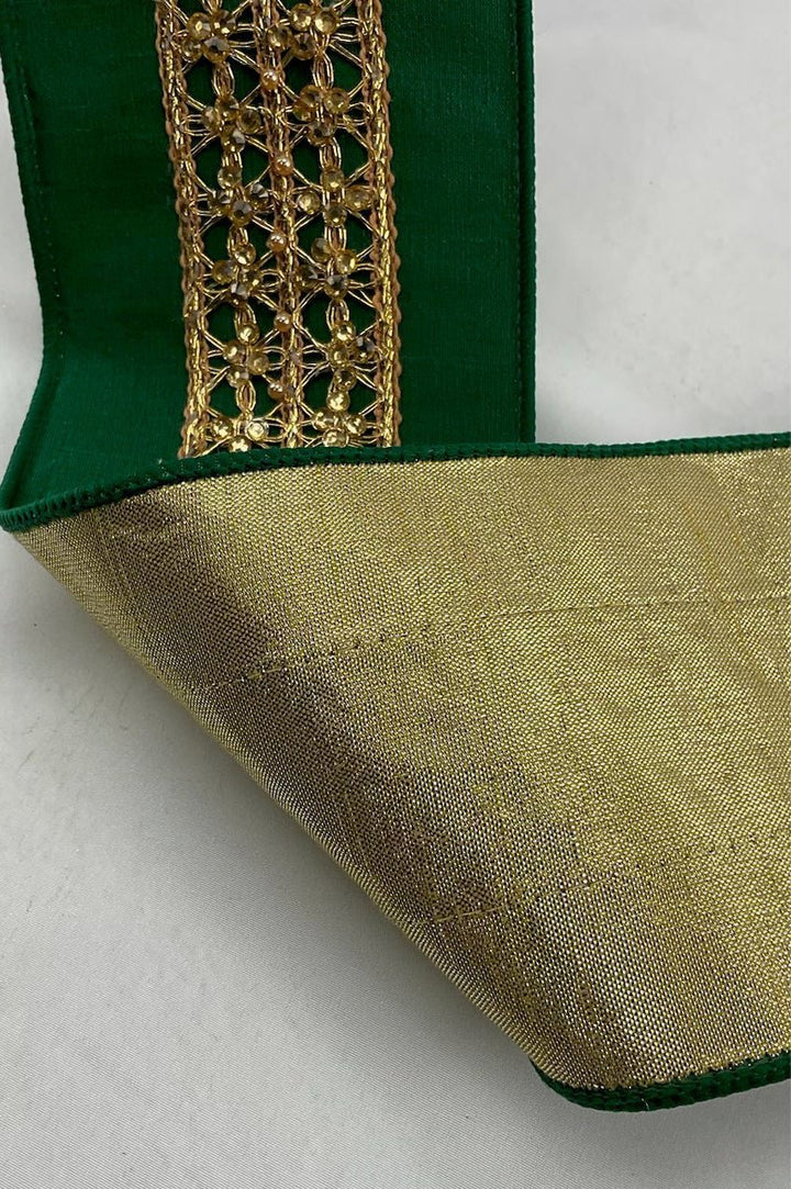 Gold and emerald green velvet 4” Farrisilk wired ribbon - Greenery MarketRibbons & TrimRK410 - 55