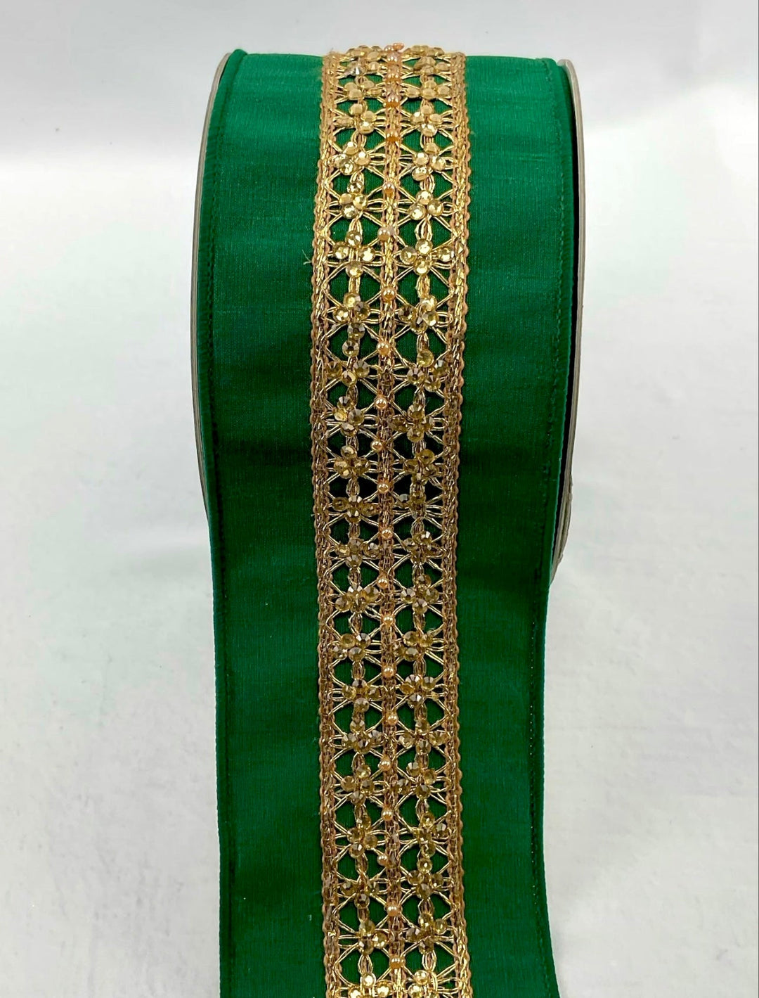 Gold and emerald green velvet 4” Farrisilk wired ribbon - Greenery MarketRibbons & TrimRK410 - 55