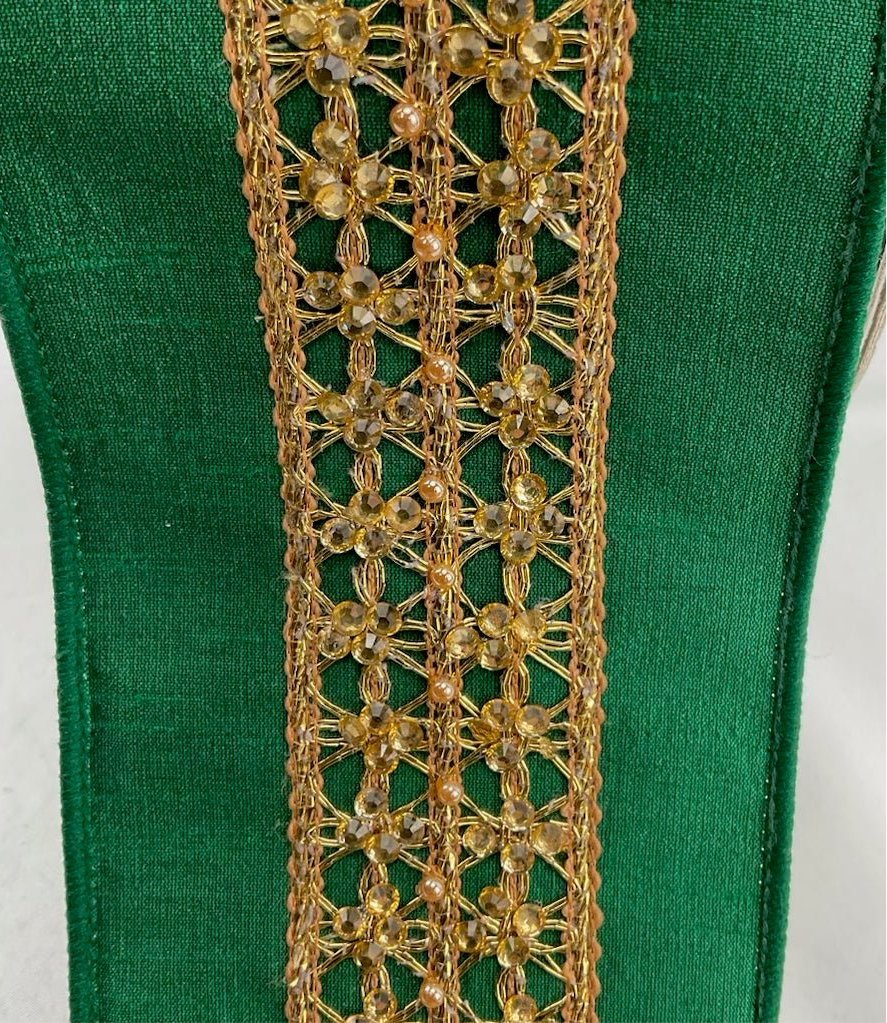 Gold and emerald green velvet 4” Farrisilk wired ribbon - Greenery MarketRibbons & TrimRK410 - 55