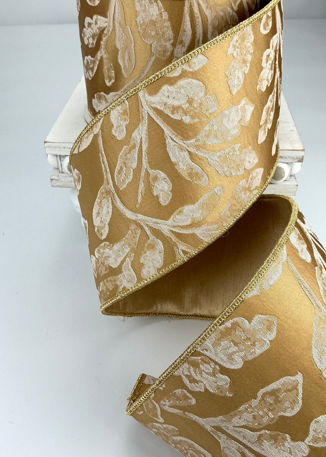 Gold damask leaf wired ribbon 4” - Greenery MarketRibbons & Trim239642