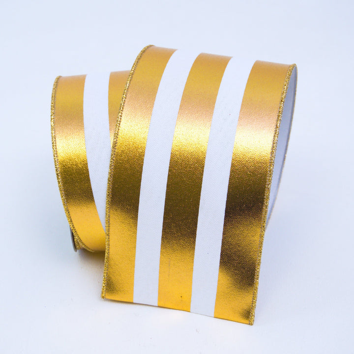 Gold Foil Vertical Stripes Farrisilk Wired Ribbon - 4" - Greenery MarketRibbons & TrimRA751 - 50