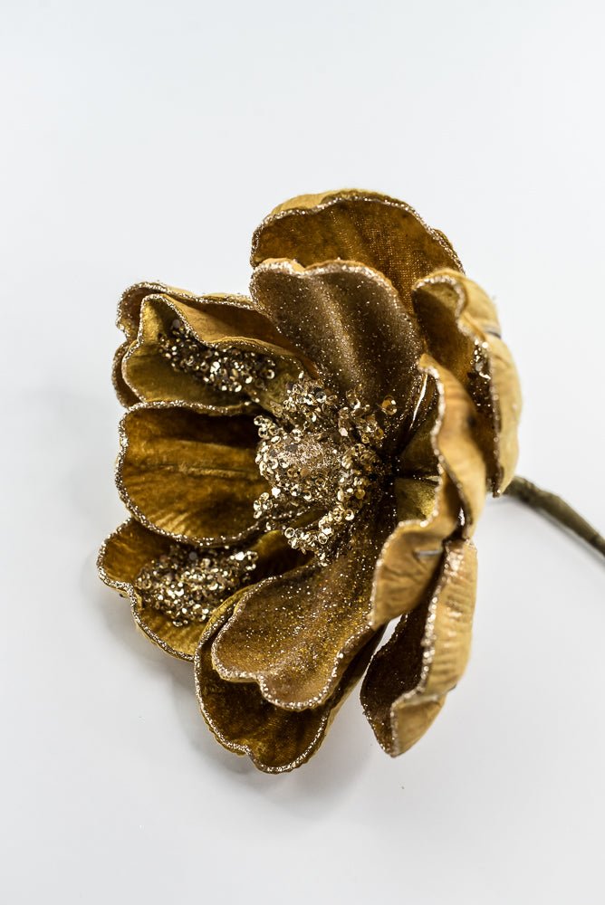 Gold Glamour Magnolia Spray With Sequin - 20" - Greenery MarketXF670GO
