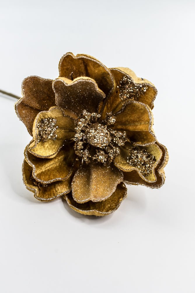 Gold Glamour Magnolia Spray With Sequin - 20" - Greenery MarketXF670GO