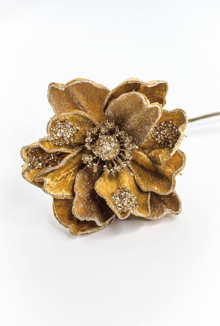 Gold Glamour Magnolia Stem With Sequin - 20" - Greenery MarketXF670GO