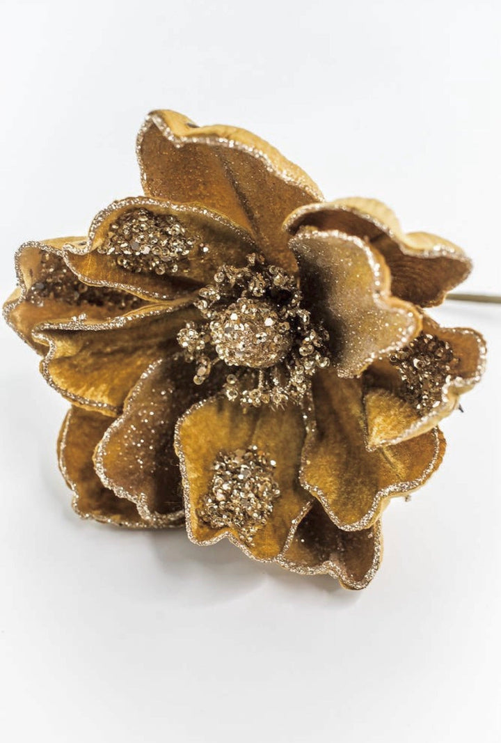 Gold Glamour Magnolia Stem With Sequin - 20" - Greenery MarketXF670GO