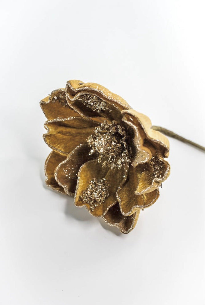 Gold Glamour Magnolia Stem With Sequin - 20" - Greenery MarketXF670GO