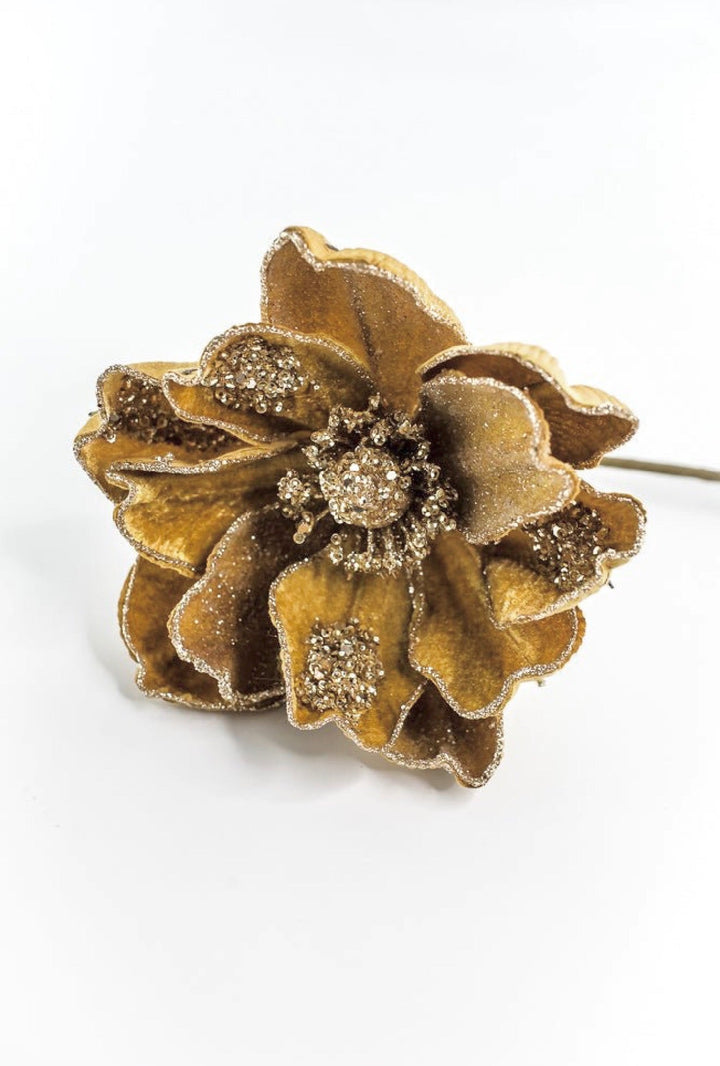 Gold Glamour Magnolia Stem With Sequin - 20" - Greenery MarketXF670GO