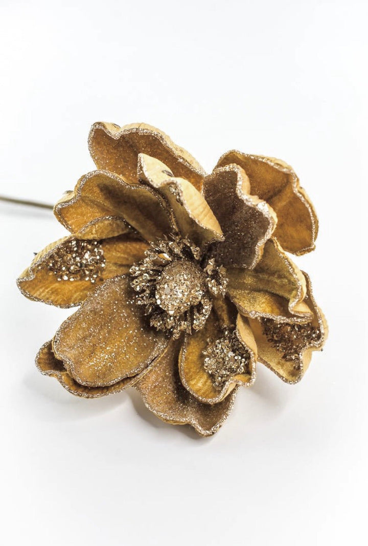 Gold Glamour Magnolia Stem With Sequin - 20" - Greenery MarketXF670GO