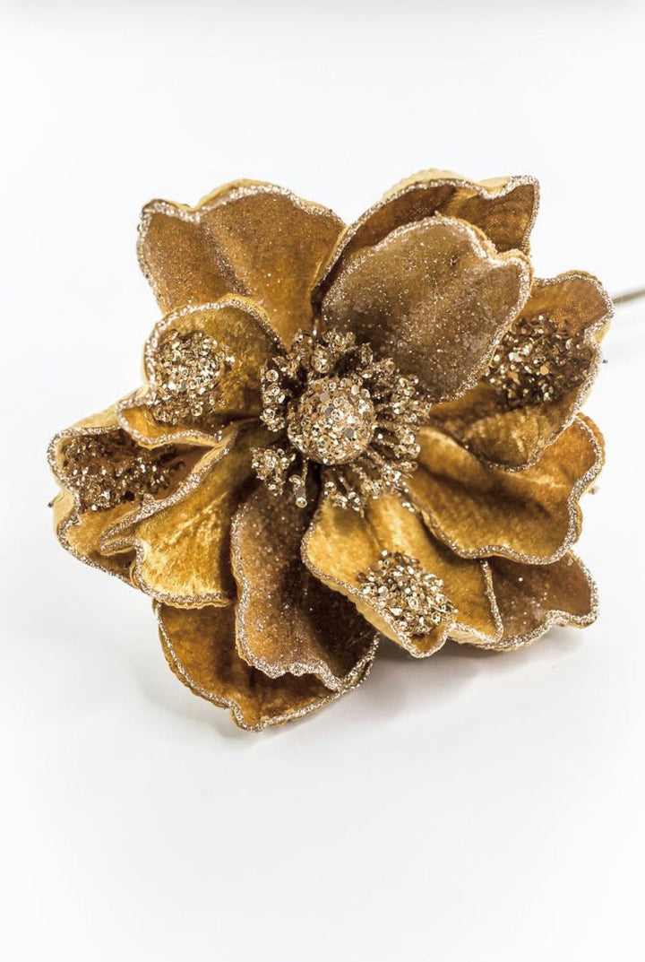 Gold Glamour Magnolia Stem With Sequin - 20" - Greenery MarketXF670GO