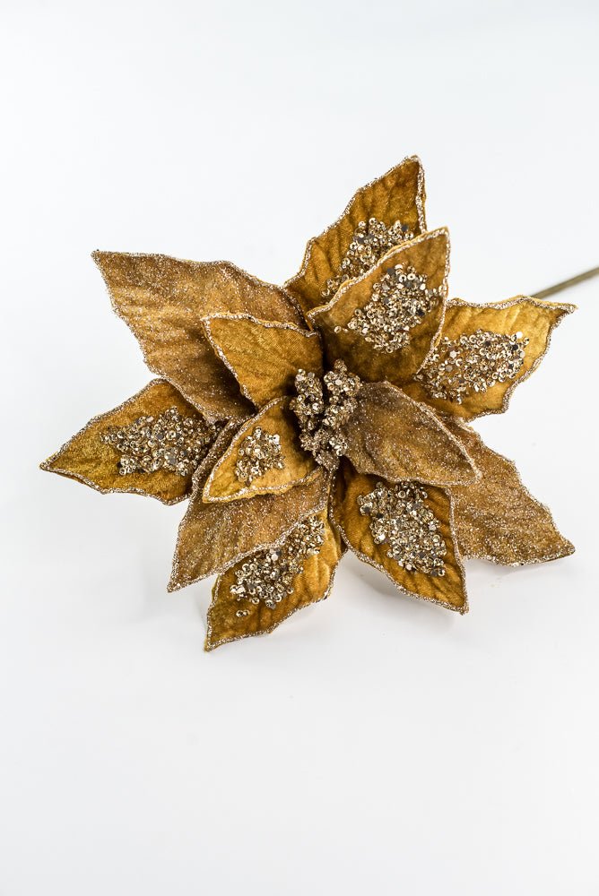 Gold Glamour Poinsettia Spray With Sequin 20" - Greenery MarketXF671GO
