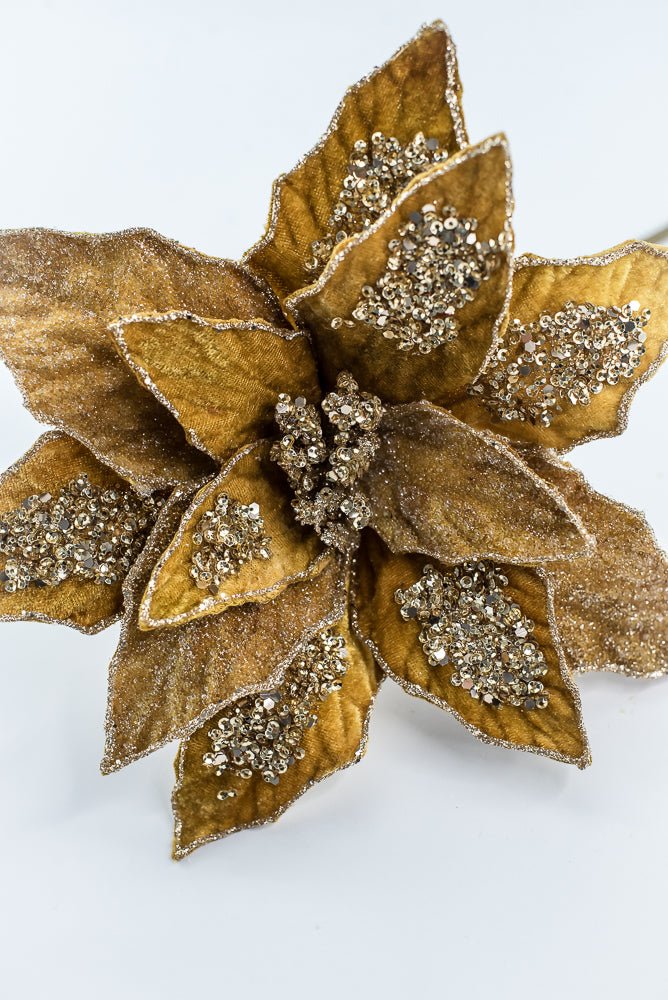 Gold Glamour Poinsettia Spray With Sequin 20" - Greenery MarketXF671GO