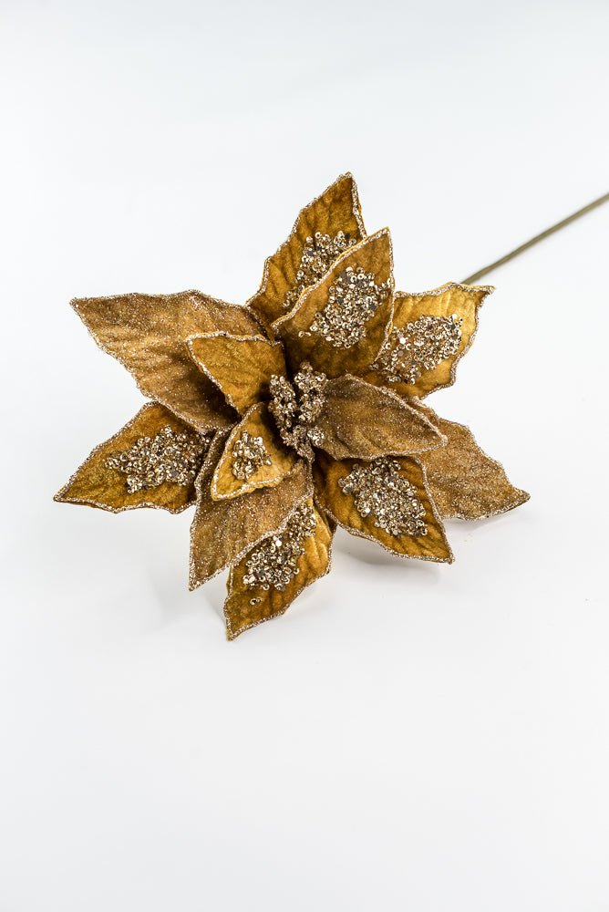 Gold Glamour Poinsettia Spray With Sequin 20" - Greenery MarketXF671GO