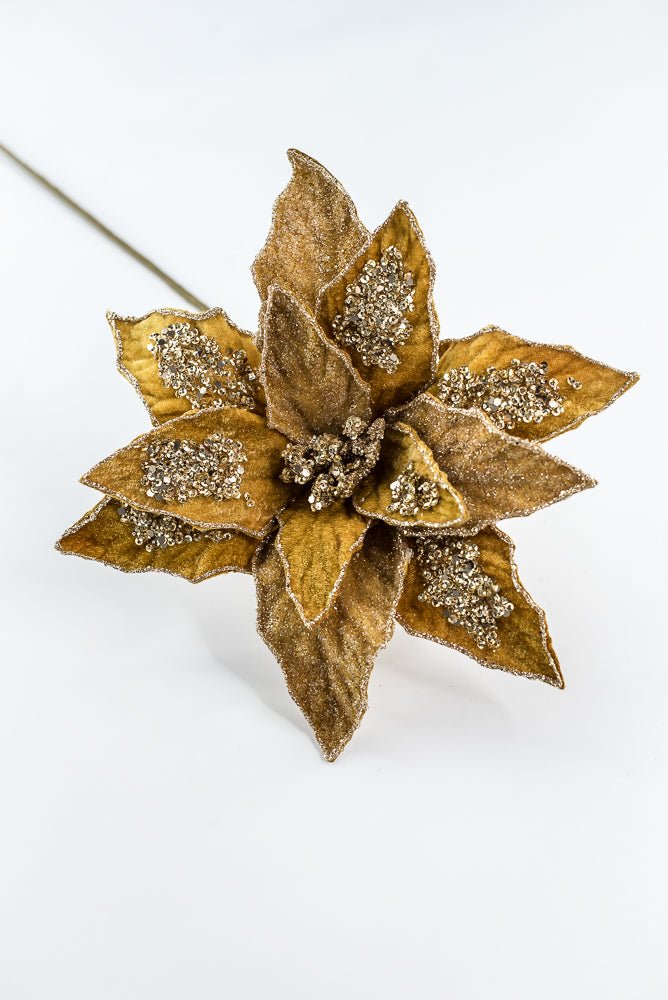 Gold Glamour Poinsettia Spray With Sequin 20" - Greenery MarketXF671GO