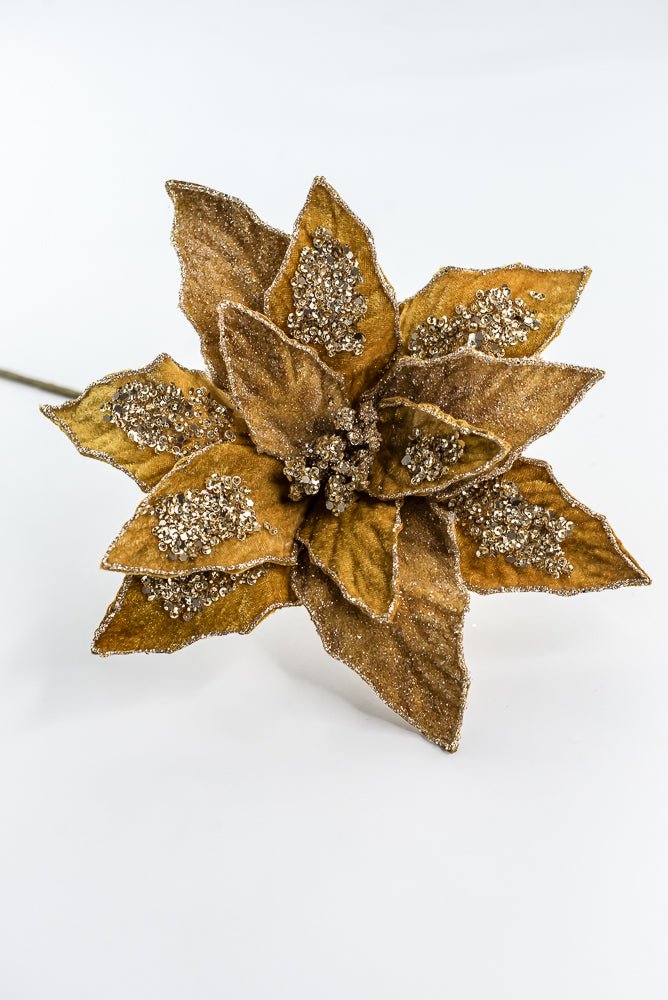 Gold Glamour Poinsettia Spray With Sequin 20" - Greenery MarketXF671GO