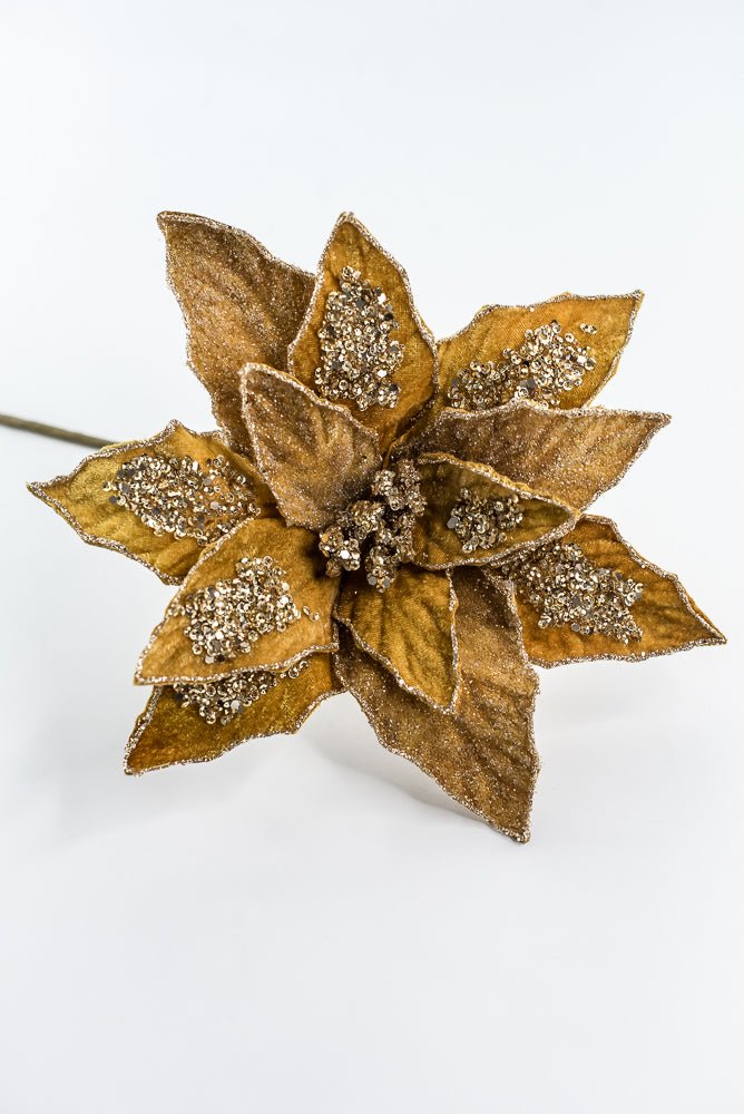 Gold Glamour Poinsettia Spray With Sequin 20" - Greenery MarketXF671GO
