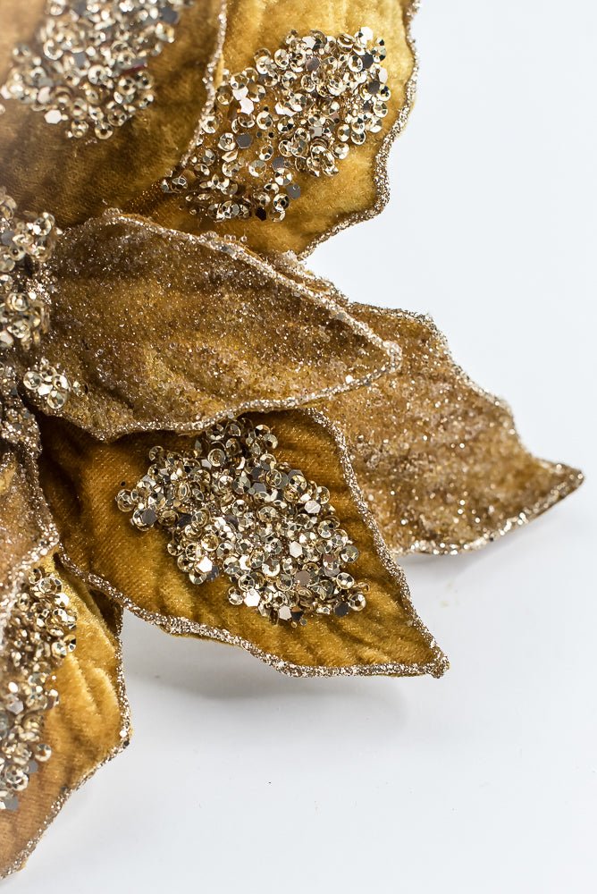 Gold Glamour Poinsettia Spray With Sequin 20" - Greenery MarketXF671GO