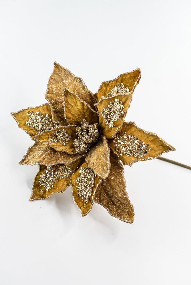 Gold Glamour Poinsettia Spray With Sequin 20" - Greenery MarketXF671GO