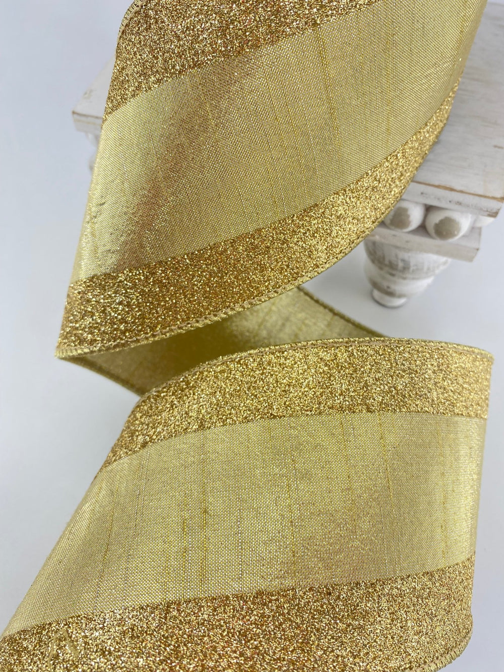 Gold Glitter Candy Farrisilk Wired Ribbon - 4" - Greenery MarketRG435 - 50