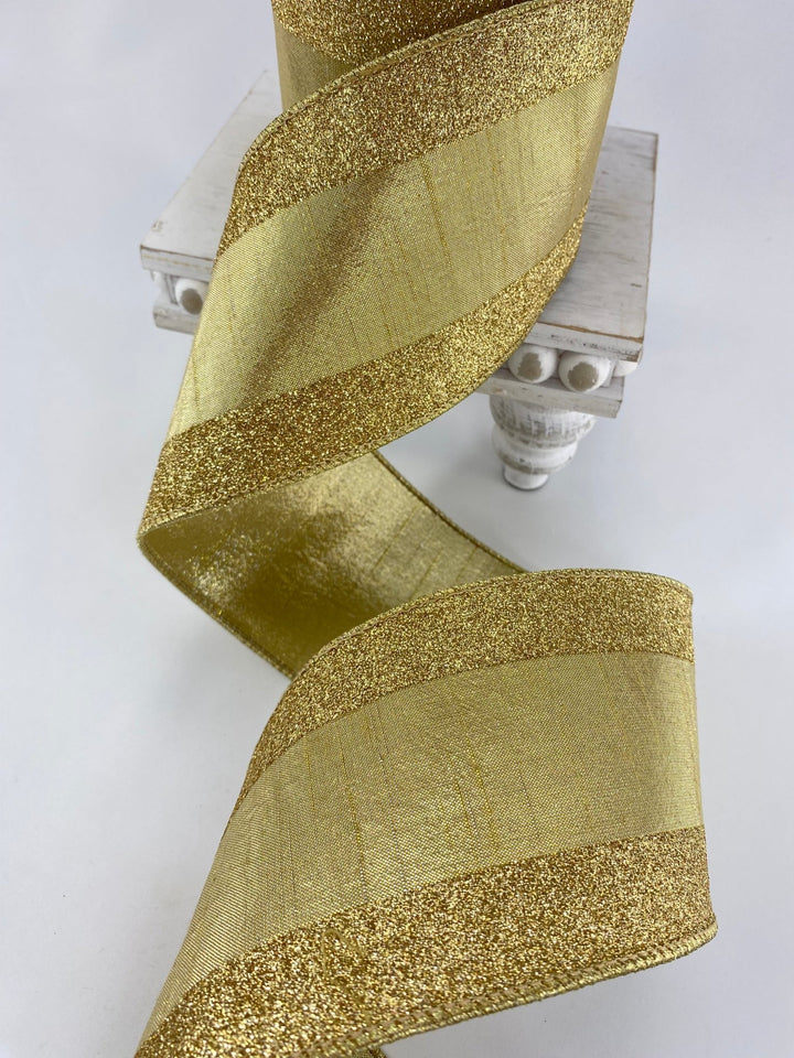 Gold Glitter Candy Farrisilk Wired Ribbon - 4" - Greenery MarketRG435 - 50