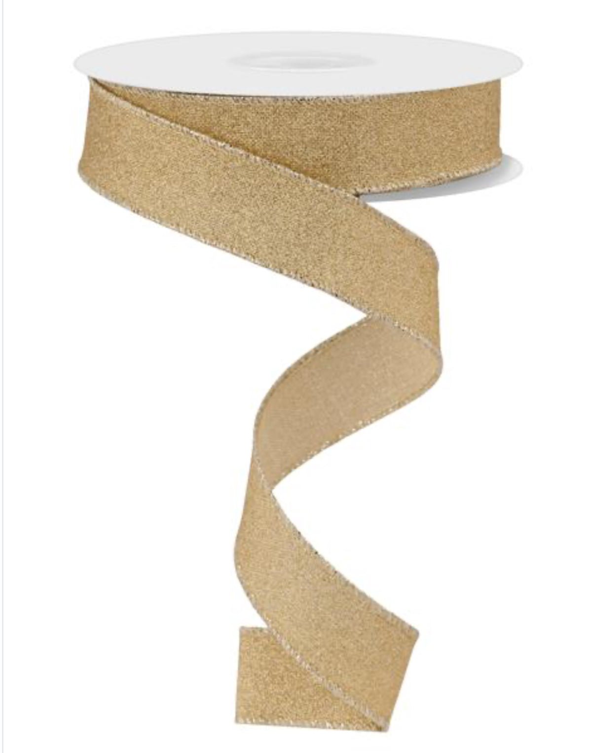 Rgc Ribbon Gold glittered wired skinny wired ribbon, 7/8'' - Greenery Market
