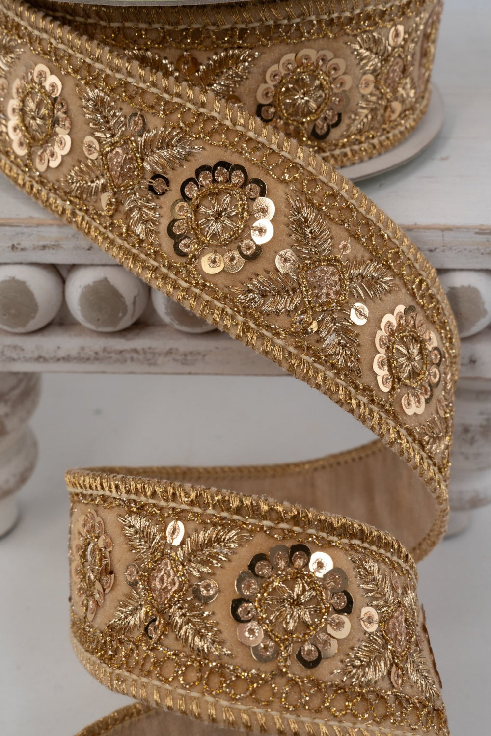 Gold Jewel Trim Velvet Wired Ribbon - 1.5 - Greenery MarketRV2734-GO