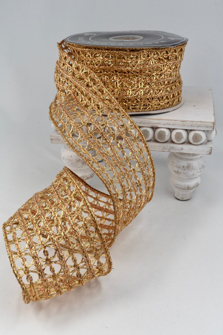 Gold Lattice Wired Wired Ribbon - 3" - Greenery Market8654G
