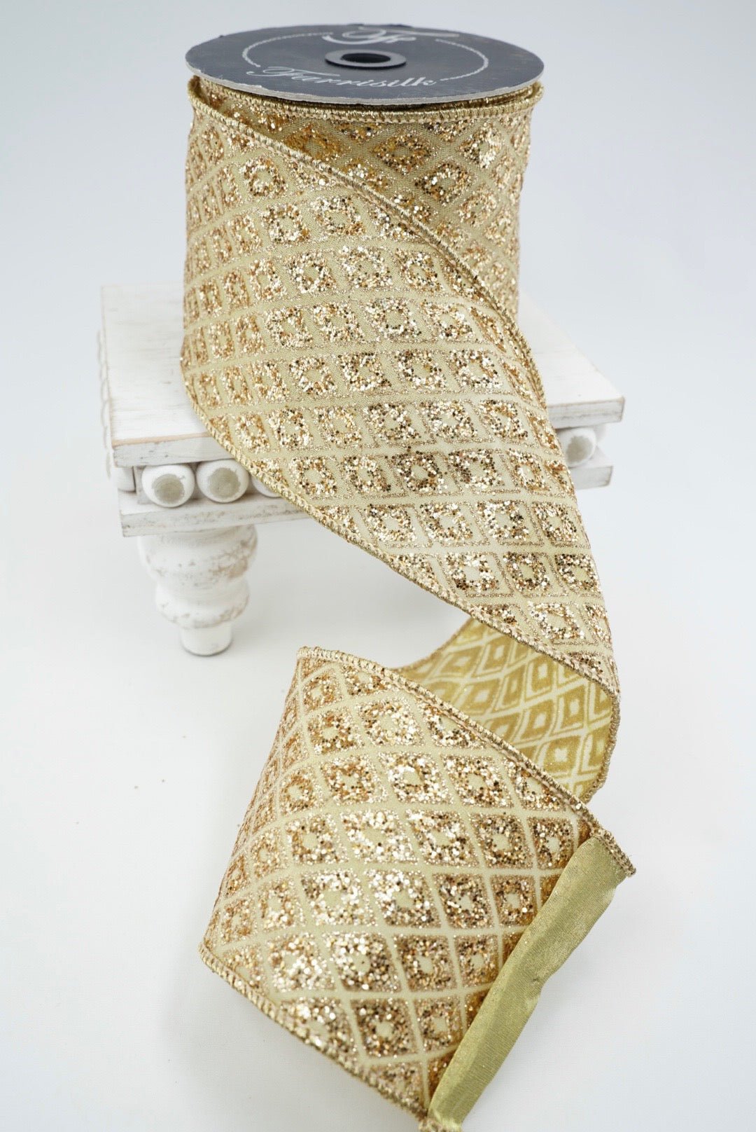 Gold Marquise Diamond Farrisilk Wired Ribbon - 4" - Greenery MarketRibbons & TrimRK283-50