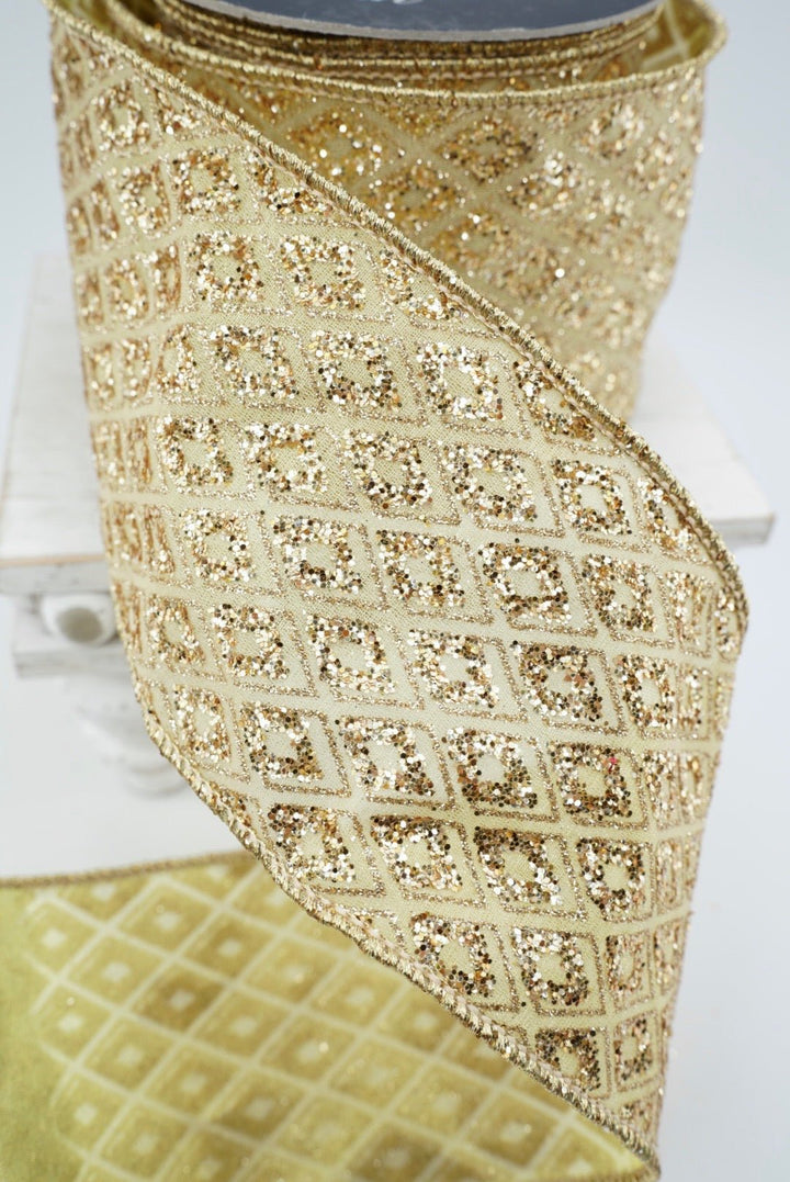 Gold Marquise Diamond Farrisilk Wired Ribbon - 4" - Greenery MarketRibbons & TrimRK283-50