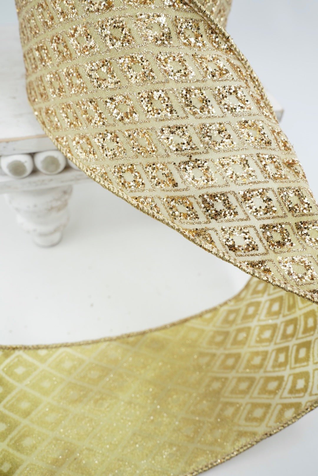 Gold Marquise Diamond Farrisilk Wired Ribbon - 4" - Greenery MarketRibbons & TrimRK283-50