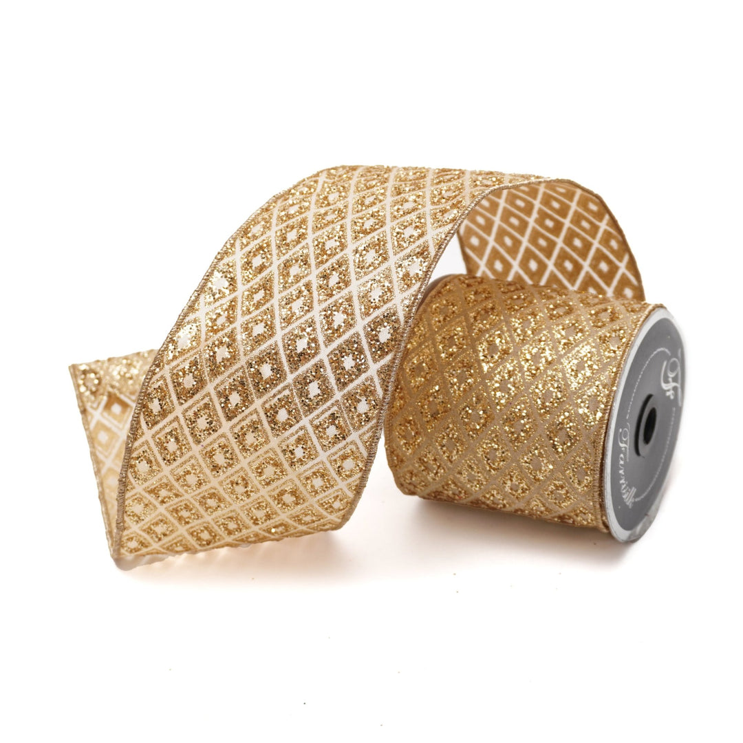 Gold Marquise Diamond Farrisilk Wired Ribbon - 4" - Greenery MarketRibbons & TrimRK283-50