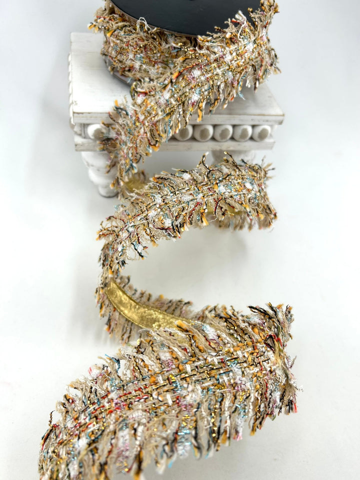 Gold Multi Wired Tweed Wired Ribbon - 2.5" - Greenery MarketWired Ribbon208231