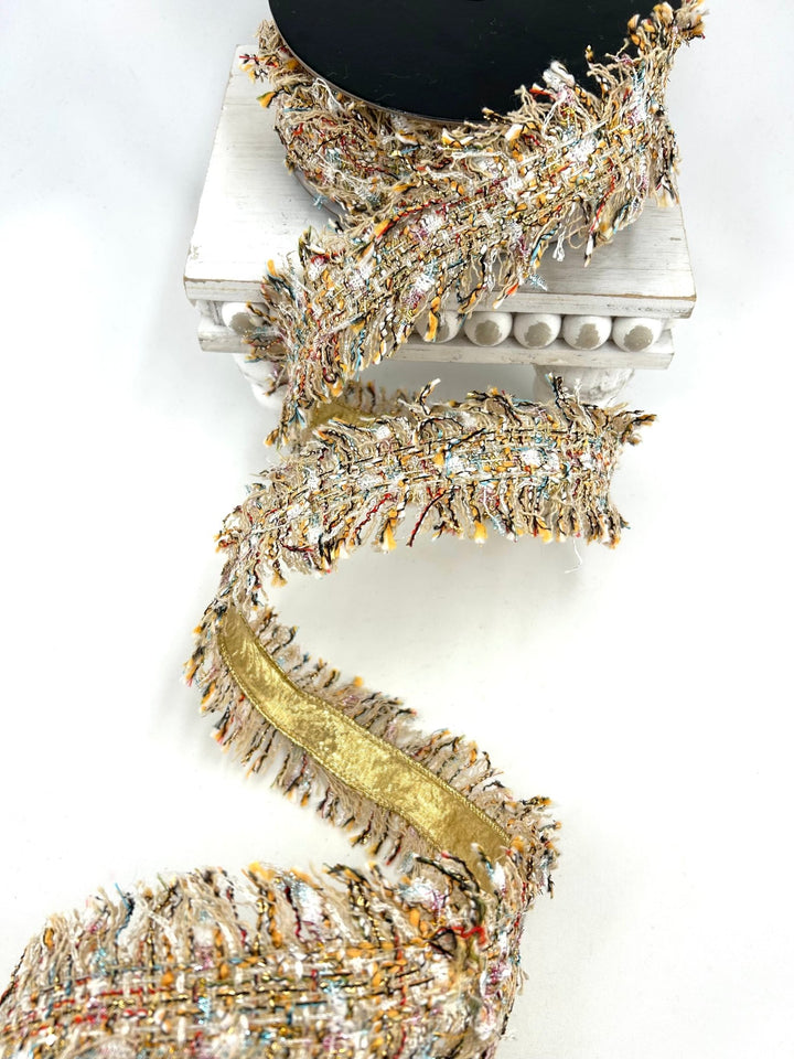 Gold Multi Wired Tweed Wired Ribbon - 2.5" - Greenery MarketWired Ribbon208231