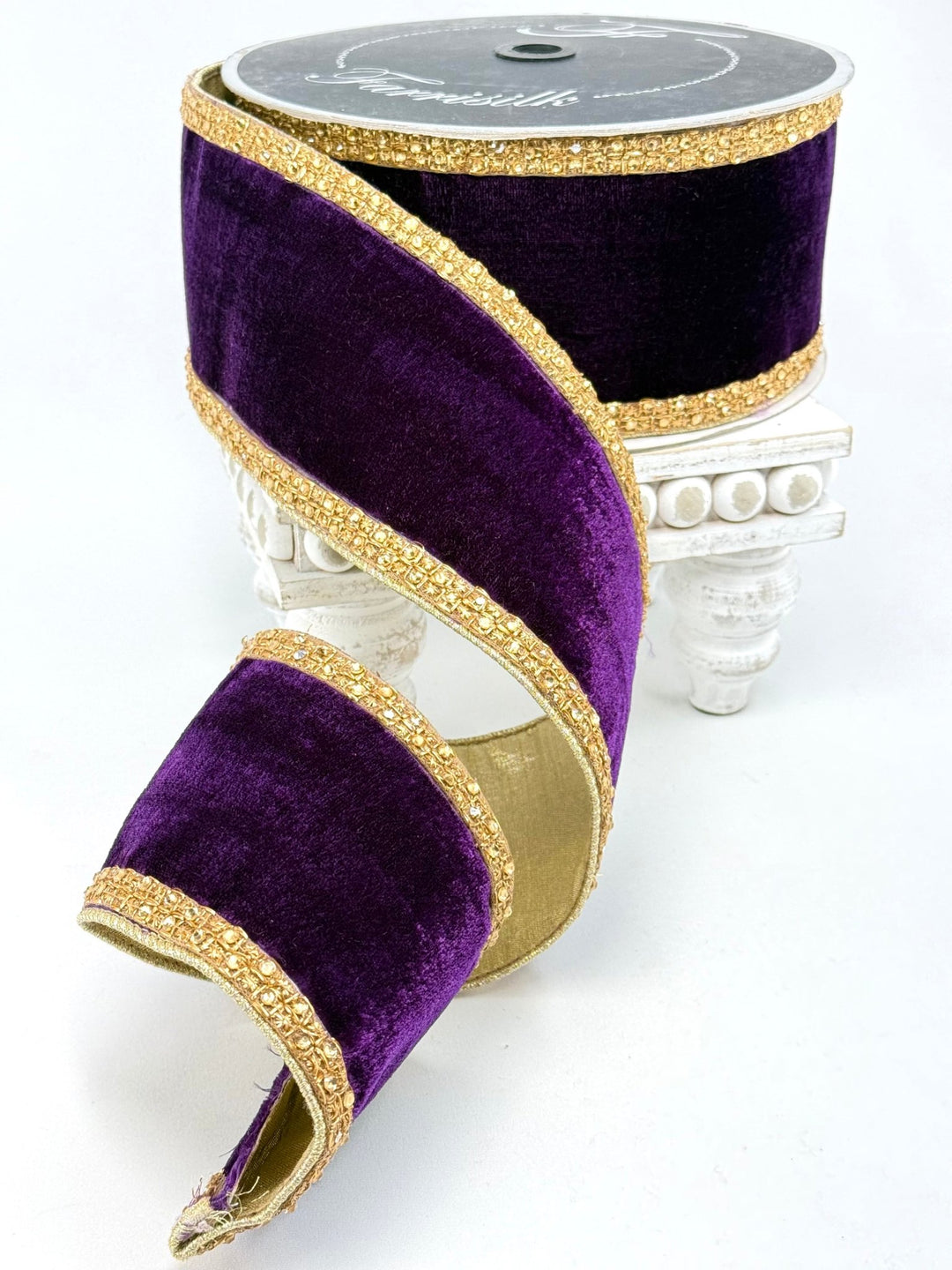 Gold Nugget Purple Velvet Farrisilk wired ribbon AS IS - 4” - Greenery Marketwired ribbonRG684-27