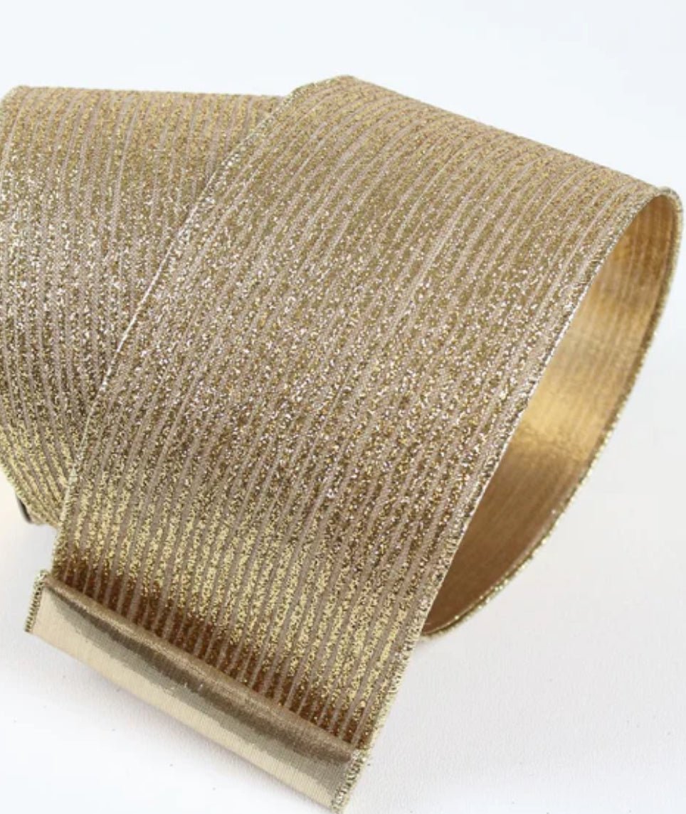 Gold Random Stripes Farrisilk Wired Ribbon - 2.5" - Greenery MarketRA109 - 50