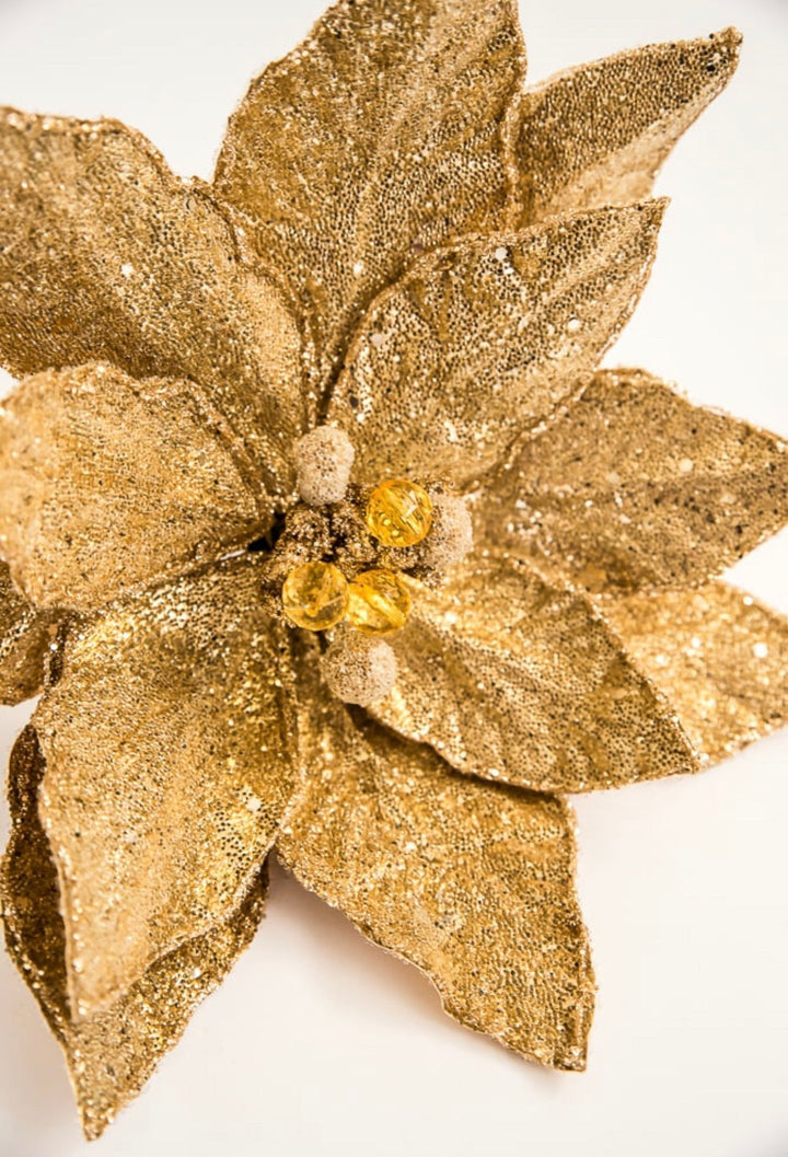 Gold sequin and micro beaded poinsettia stem - Greenery MarketMTX68892 gold