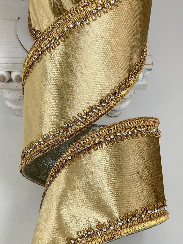 Gold Tiffany Velvet Farrisilk Wired Ribbon - 4" - Greenery MarketRK660-50