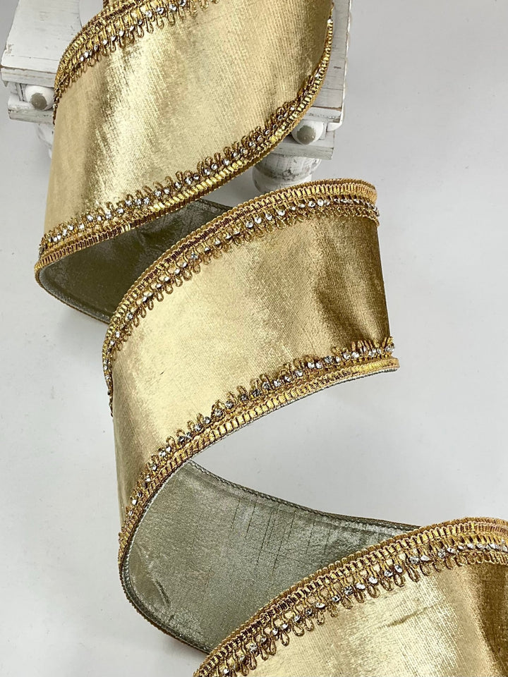 Gold Tiffany Velvet Farrisilk Wired Ribbon - 4" - Greenery MarketRK660-50