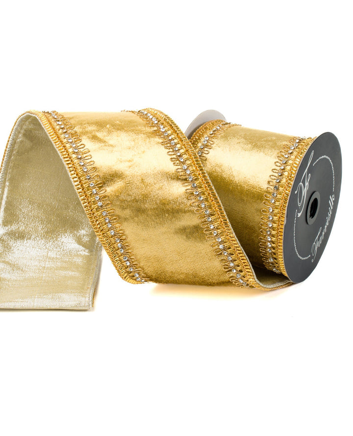 Gold Tiffany Velvet Farrisilk Wired Ribbon - 4" - Greenery MarketRK660 - 50