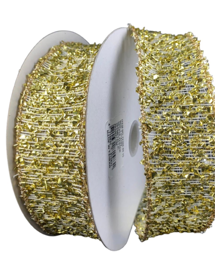 Gold tinsel wired ribbon, 1.5