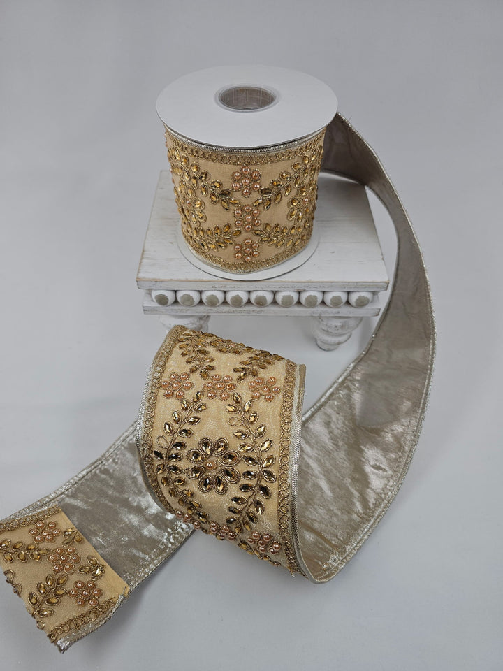 Gold Trim On Dupioni Metallic Ribbon - 4" - Greenery MarketXR595/4GO